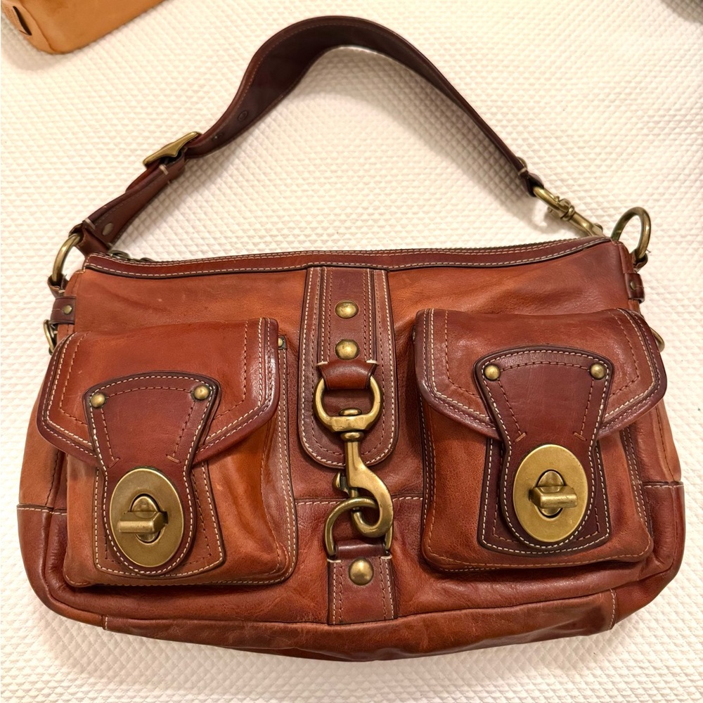 Coach 10331 Mandy Anniversary Legacy Turnlock Satchel Bag in Leather Vintage